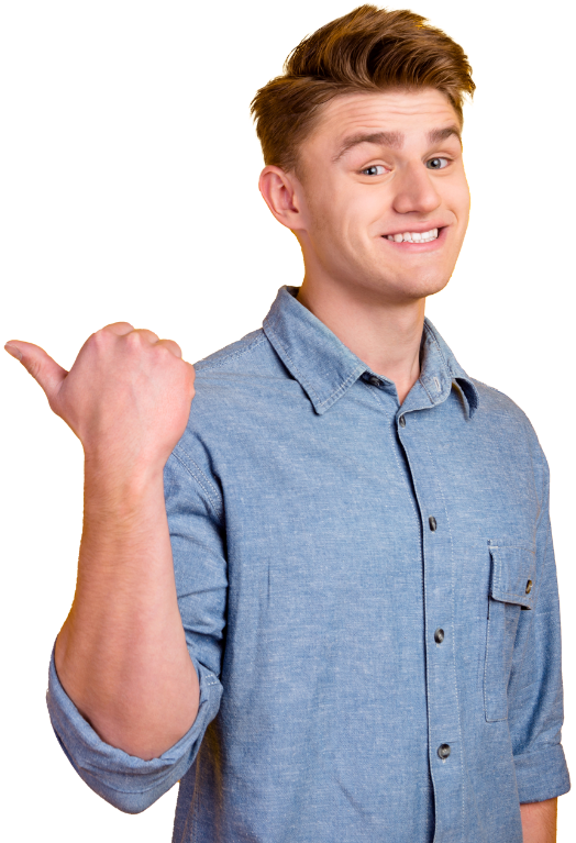 Headerfoto Person zeigt mit dem Daumen